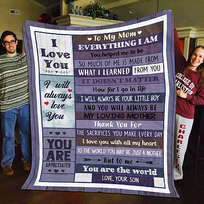 Alternative view of Son to My Mom Everything I Am You Helped Me to Be so Much of Me Vintage Fleece Blanket - Mink Blanket