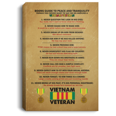 Boons Guide Things You Never Want to Say or Do Around Vietnam Veteran Wrapped Framed Canvas Prints - Unframed Poster, White, 0.75'' Framed Canvas