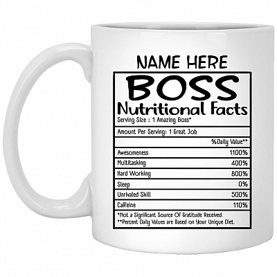Personalized Boss Nutrition Facts Mug, White, 11 oz. White Mug