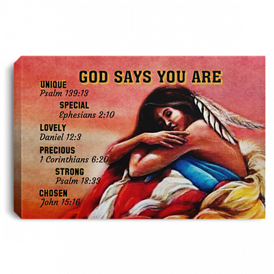 God Says You Are Unique Special Lovely Precious Strong Chosen Puerto Rican Girl Quotes Canvas Poster Wall Art, White, 0.75'' Framed Canvas