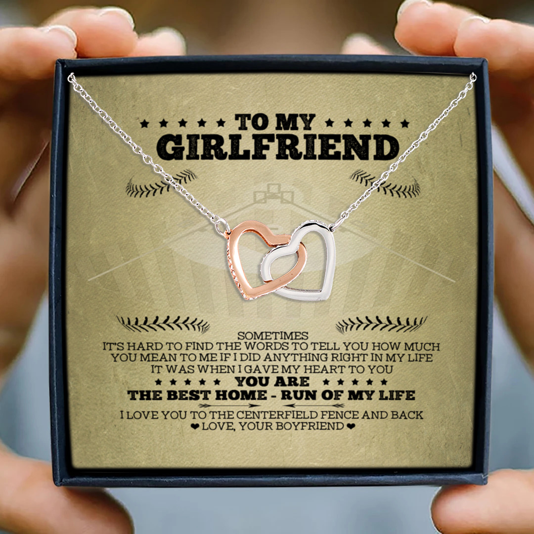 3KT. To My Girlfriend Baseball Interlocking Hearts Necklace 3