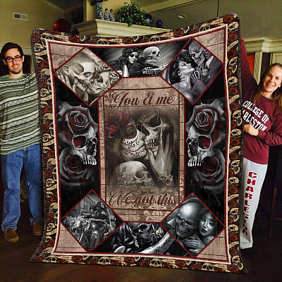 Alternative view of You and Me We Got This Skull Couple Fleece Blanket - Sherpa Blanket - Woven Blanket