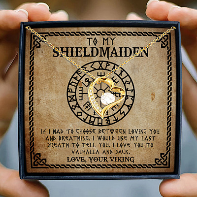 To My Shieldmaiden I Love You To Valhalla And Back Forever Love Pendant Necklace - Viking Wife Necklace