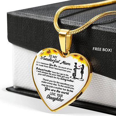 From Daughter To My Wonderful Mom I Am Because You Are So Much Of Me Sunflower Luxury Heart Pendant Necklace - Heart Luxury Necklace (Gold Plated)