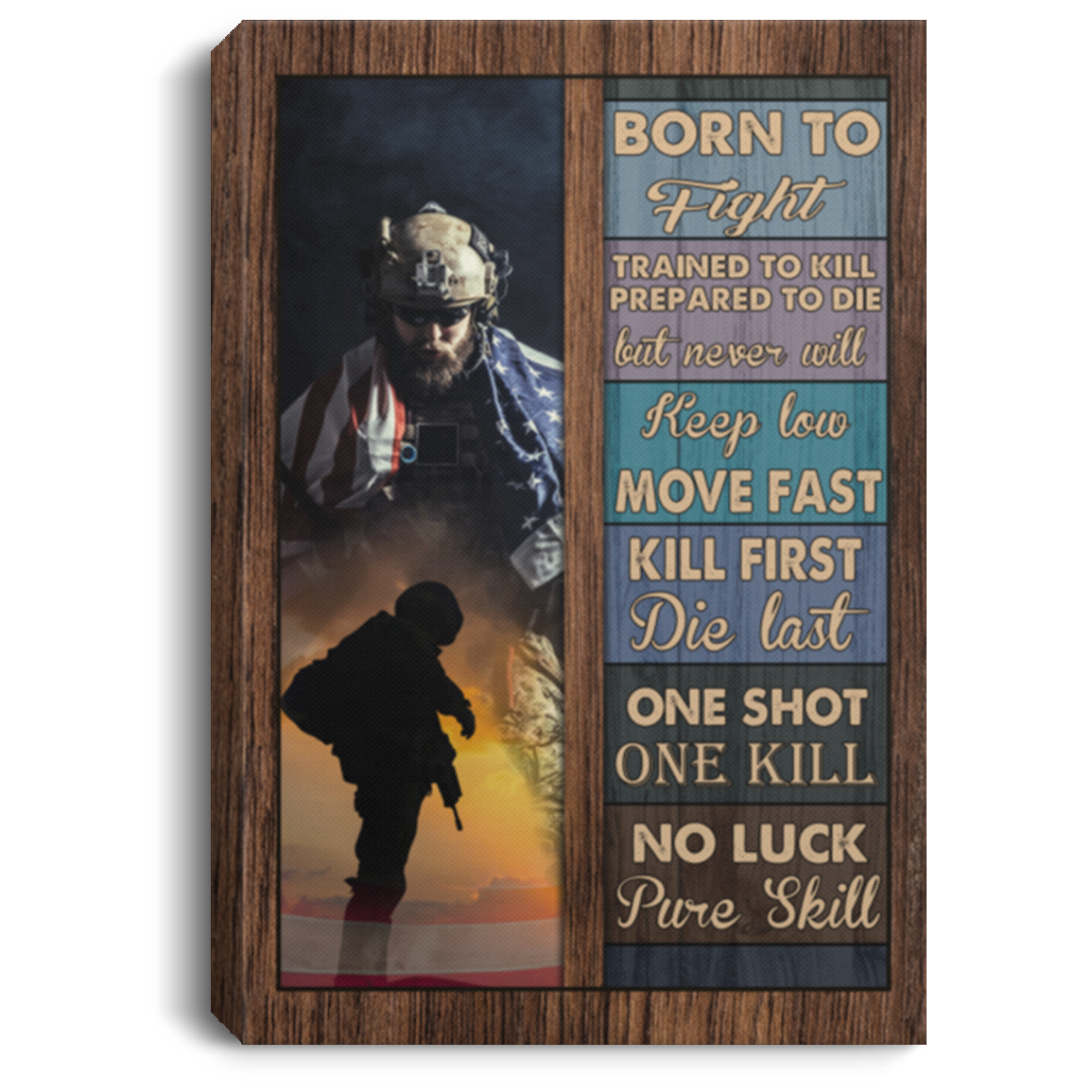 Veteran Born To Fight Trained To Kill Prepared To Die But Never Will Keep Low Canvas Prints - Unframed Poster, White, 0.75'' Framed Canvas