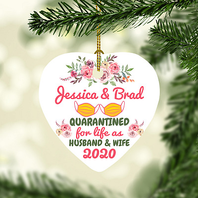 Personalized Quarantine Wedding for Life as Husband and Wife Heart Ornament