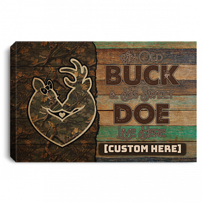 Personalized Couple Deer An Old Buck And Sweet His Doe Live Here Husband And Wife Framed Canvas - Unframed Poster, White, 0.75'' Framed Canvas