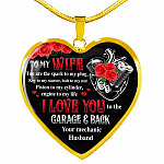 To My Wife You Are The Spark To My Plug Key To My Starter Bolt To My Nut Mechanic Husband Heart Pendant Necklace - Heart Luxury Necklace (Gold Plated)