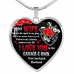 To My Wife You Are The Spark To My Plug Key To My Starter Bolt To My Nut Mechanic Husband Heart Pendant Necklace - Heart Luxury Necklace (Silver)