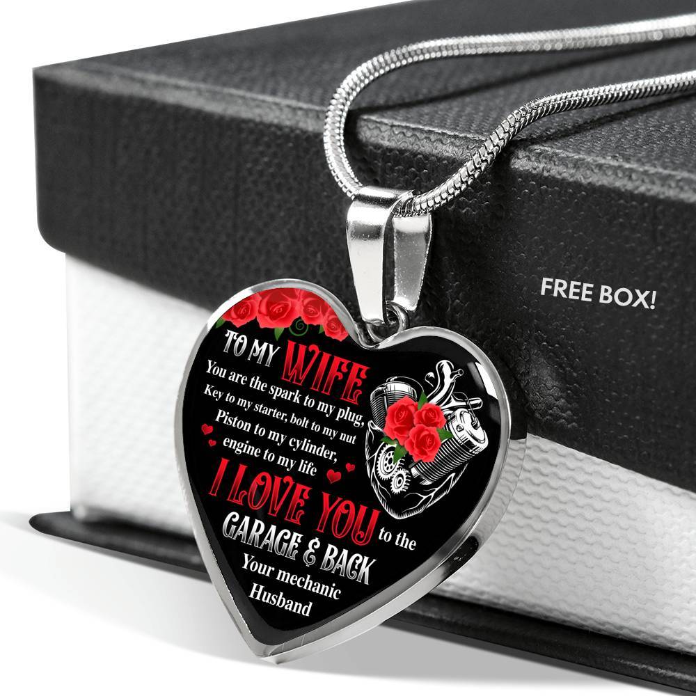 To My Wife You Are The Spark To My Plug Key To My Starter Bolt To My Nut Mechanic Husband Heart Pendant Necklace - Heart Luxury Necklace (Silver)