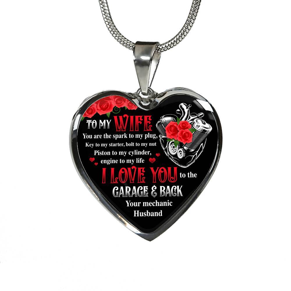 To My Wife You Are The Spark To My Plug Key To My Starter Bolt To My Nut Mechanic Husband Heart Pendant Necklace - Heart Luxury Necklace (Silver)