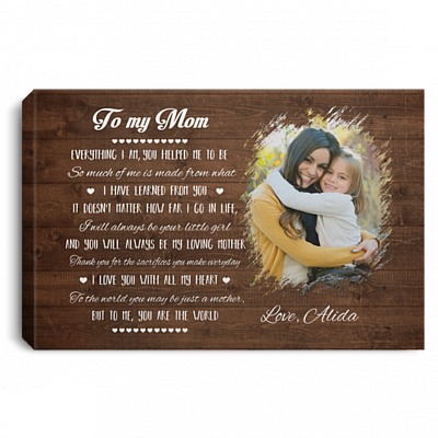 Personalized Photo To My Mom Everything I Am You Helped Me To Be You Are The World Framed Canvas - Unframed Poster, White, 0.75'' Framed Canvas