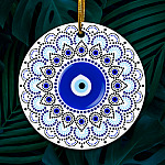 Blue Evil Eye With Mandela Flower Pattern Decorative Ornament Keepsake - Holiday Flat Shape Ornament