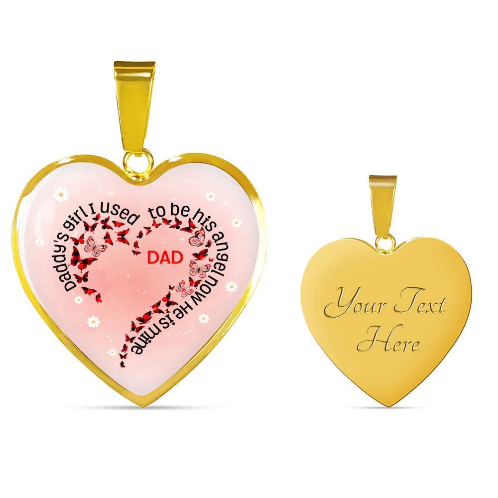 Daddy's Girl I Used To Be His Angel Now He Is Mine Red Plaid Butterfly Heart Luxury Heart Pendant Necklace - Heart Luxury Necklace (Gold Plated)