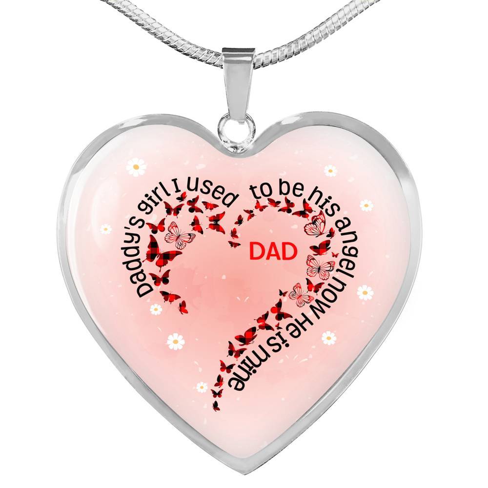 Daddy's Girl I Used To Be His Angel Now He Is Mine Red Plaid Butterfly Heart Luxury Heart Pendant Necklace - Heart Luxury Necklace (Silver)