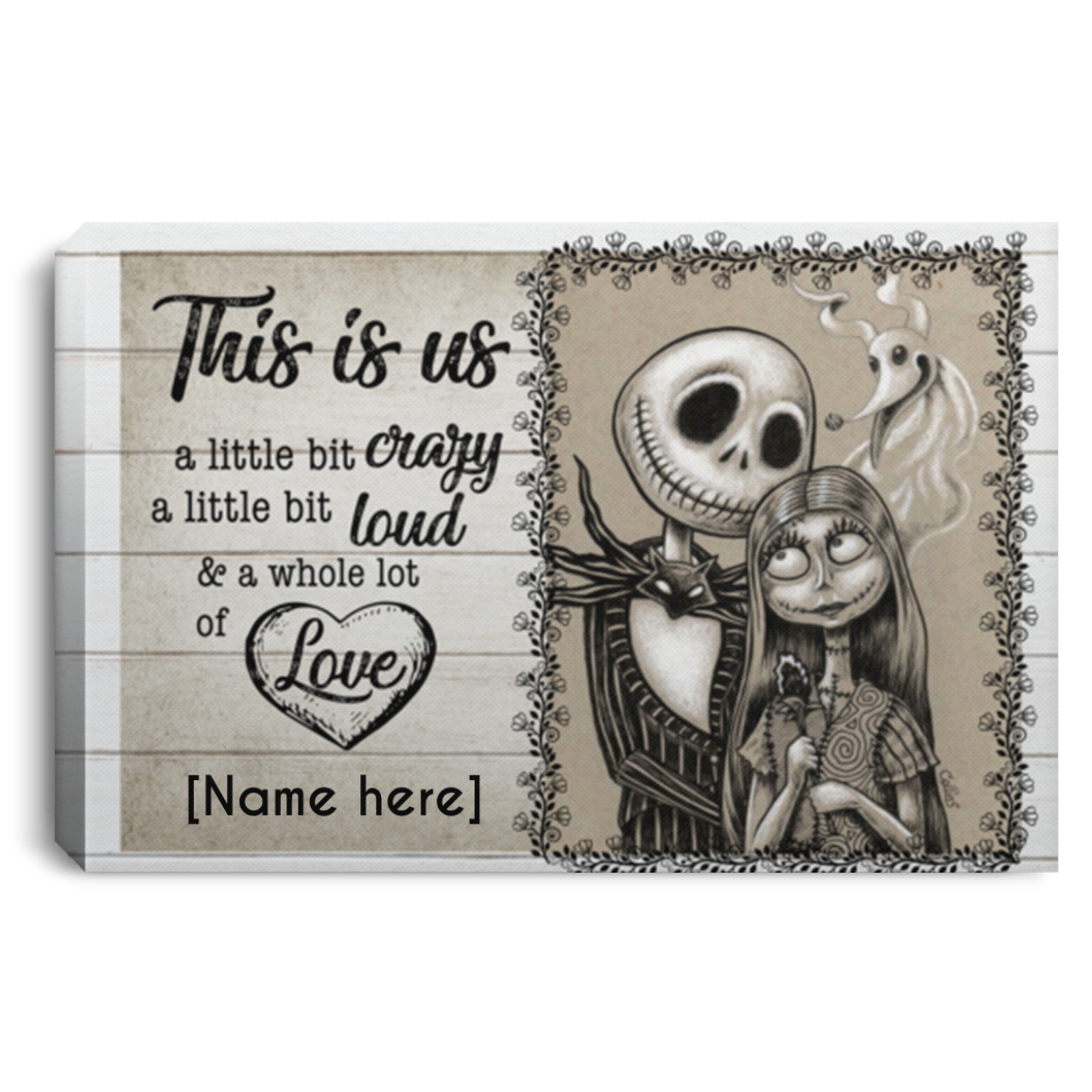 Personalized Nightmare Jack and Sally This is Us A Little Bit Crazy Framed Canvas Prints - Unframed Poster, White, 0.75'' Framed Canvas