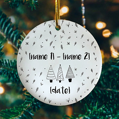 Alternative view of Personalized Couple Names and Date Christmas Decorative Christmas Ornament - Holiday Flat Circle Ornament