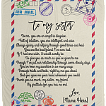 Personalized Letter Airmail To My Sister To Me You Are An Angel In Disguise Fleece Blanket - Sister Gift Mink Sherpa Blanket, White, Cozy Plush Fleece Blanket - 50x60