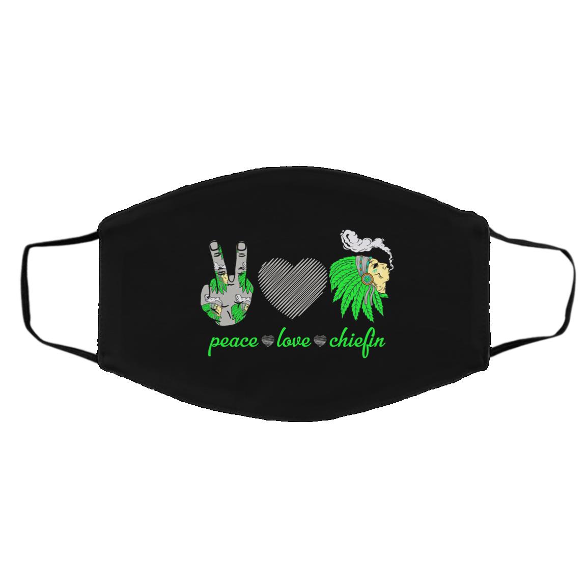 Peace Love Chiefin, Black, Cloth Face Cover – Medium/Large