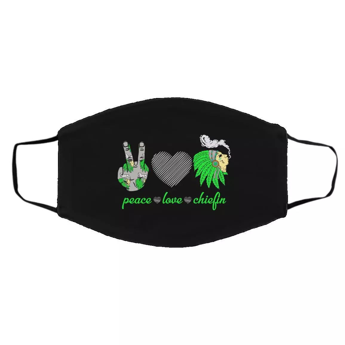 Peace Love Chiefin, Black, Cloth Face Cover – Medium/Large