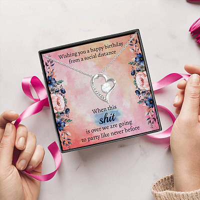 Alternative view of Wishing You Happy Birthday From A Social Distanced Forever Love Pendant Necklace