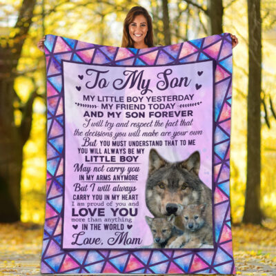 Alternative view of To My Son Always Be My Little Boy Mom and Son Gift Fleece Blanket - Sherpa Blanket - Woven Blanket