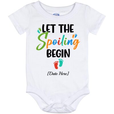 Personalized Let the Spoiling Begin Onesie, White, Baby Onesie - 12 Month