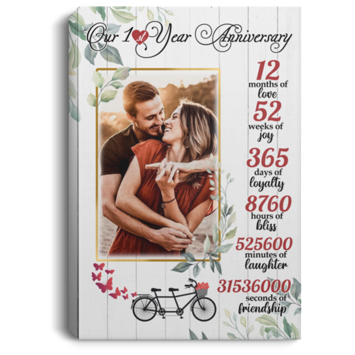 Personalized Custom Photo Our 1st Anniversary Framed Canvas Prints - First Paper Anniversary Unframed Poster, White, 0.75'' Framed Canvas