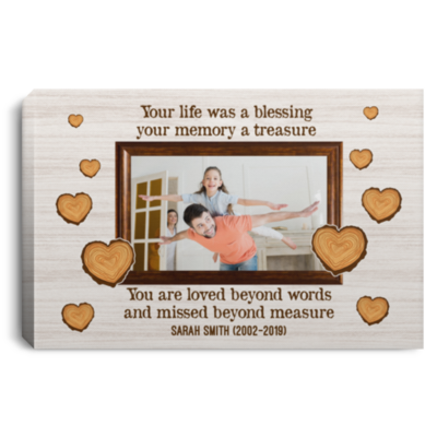 Custom Photo Memorial Framed Canvas - Your Life Was A Blessing Your Memory A Treasure Unframed Poster, White, 0.75'' Framed Canvas