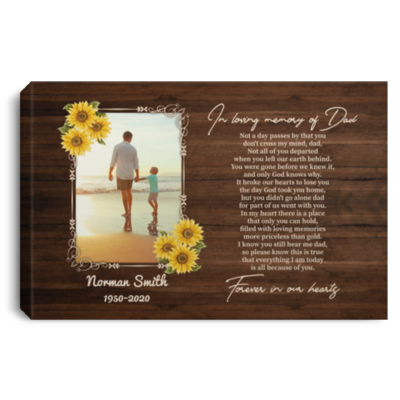Custom Photo In Memory Of Dad Framed Canvas - Not A Day Passed By You Don't Cross My Mind Unframed Poster, White, 0.75'' Framed Canvas