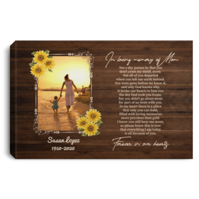 Custom Photo In Memory Of Mom Framed Canvas - Not A Day Passed By You Don't Cross My Mind Unframed Poster, White, 0.75'' Framed Canvas