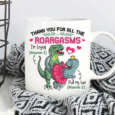 Alternative view of Personalized Dinosaur Thank You For All The Roargasms Ceramic Coffee - Beer Stein - Mug - Funny Valentine Mugs