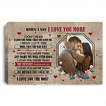 Custom Photo Couple when I Say I Love You More Wooden Wrapped Framed Canvas Prints- Unframed Poster- Home Decor Wall Art, White, 0.75'' Framed Canvas