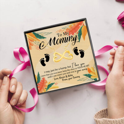 To My Mommy I Love You More Than You Even Know Baby Bump Infinity Heart Pendant Necklace