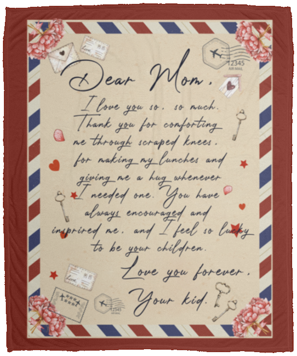 Dear Mom Love Letter Fleece Blanket - Mink Sherpa Blanket - Woven Blanket, White, Cozy Plush Fleece Blanket - 50x60