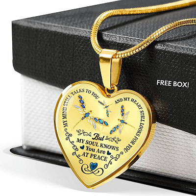 Dragonfly My Mind Still Talks To You And My Heart Still Looks For You Are At Peace Heart Pendant Necklace - Heart Luxury Necklace (Gold Plated)