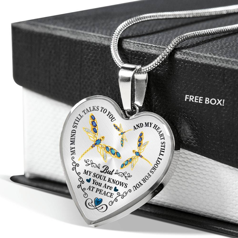 Dragonfly My Mind Still Talks To You And My Heart Still Looks For You Are At Peace Heart Pendant Necklace - Heart Luxury Necklace (Silver)