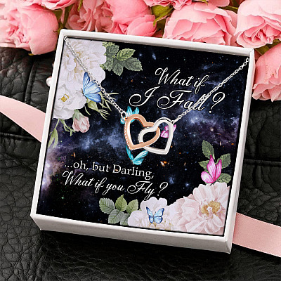 To My Girlfriend Wife What If I Fall Oh But Darling What If You Fly Couple Quote Interlocking Hearts Necklace