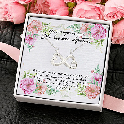 Alternative view of She Is Unbreakable She Is  A Warrior She is You Infinity Heart Pendant Necklace