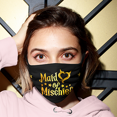 Alternative view of Maid Of Mischief Devil Heart Washable Reusable Custom Printed Cloth Face Mask Cover