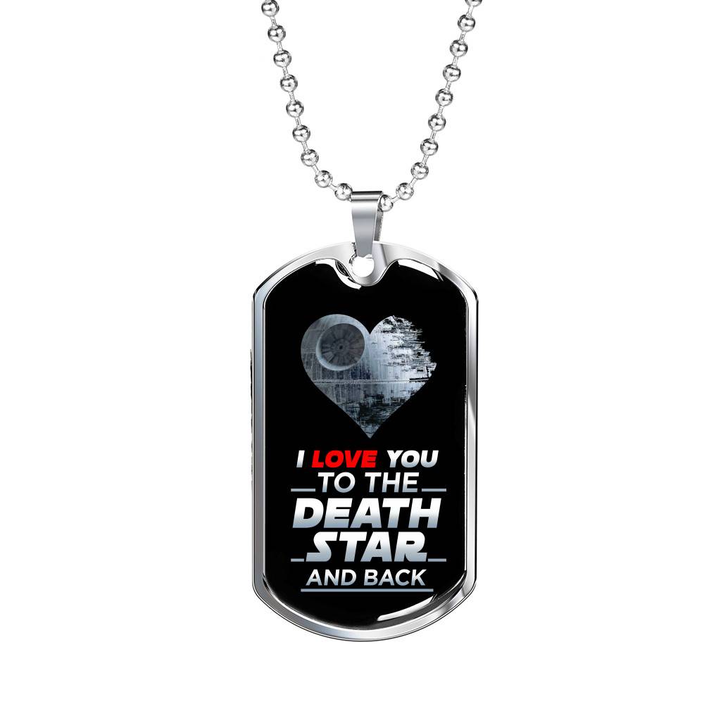 I Love You to The Death Star and Back Dog Tag Pendant Necklace Valentine's Gifts for Him - Dog Tag (Silver)
