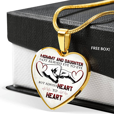 Mommy And Daughter Not Always Eye To Eye But Always Heart To Heart Mother and Daughter Heart Pendant Necklace - Heart Luxury Necklace (Gold Plated)