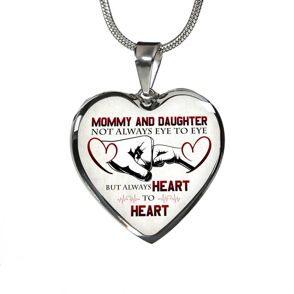Mommy And Daughter Not Always Eye To Eye But Always Heart To Heart Mother and Daughter Heart Pendant Necklace - Heart Luxury Necklace (Silver)