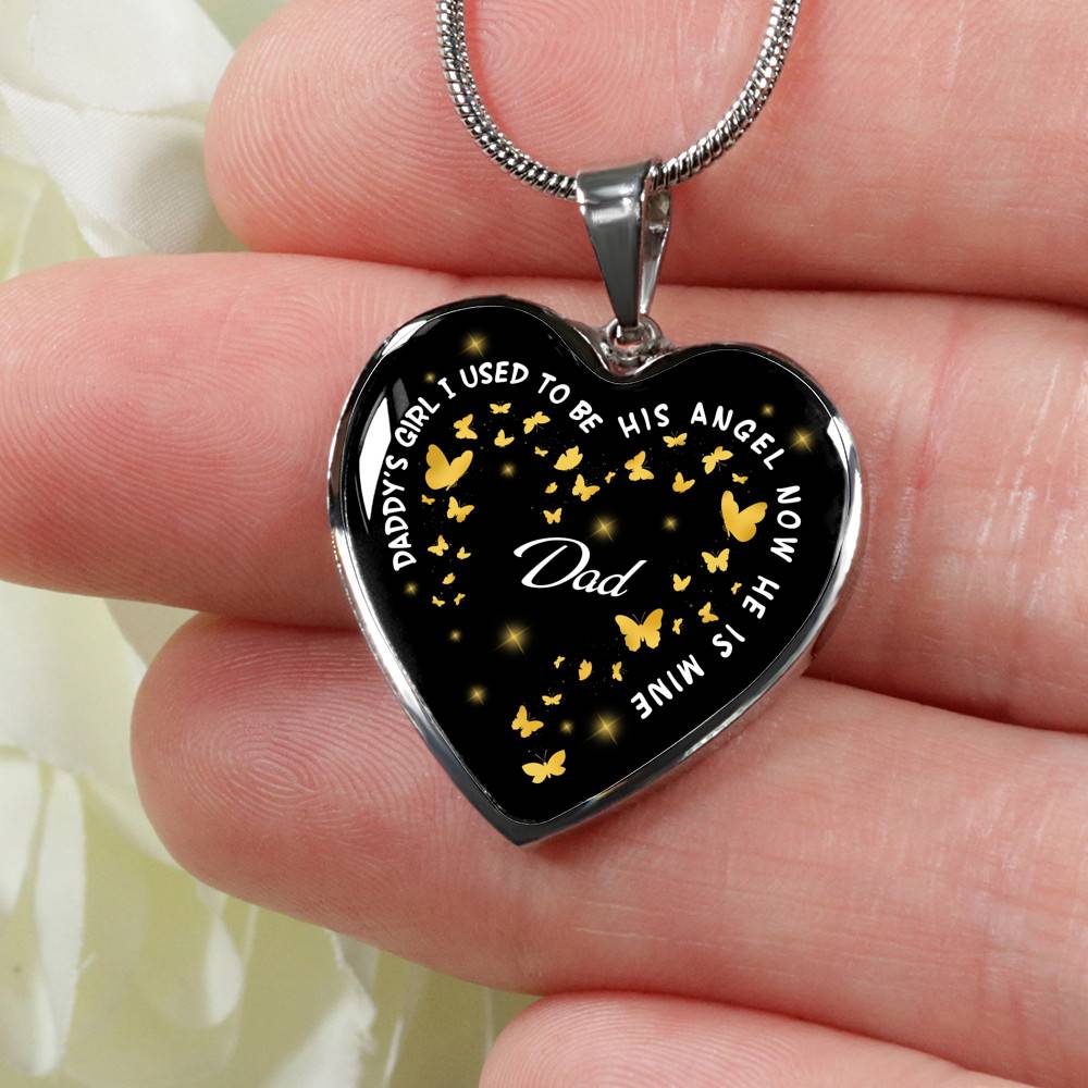 Daddy's Girl I Used To Be His Angel Now He Is Mine Heart Pendant Necklace - Loss of Dad Necklace - Heart Luxury Necklace (Silver)