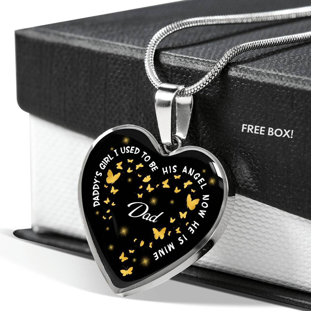 Daddy's Girl I Used To Be His Angel Now He Is Mine Heart Pendant Necklace - Loss of Dad Necklace - Heart Luxury Necklace (Silver)