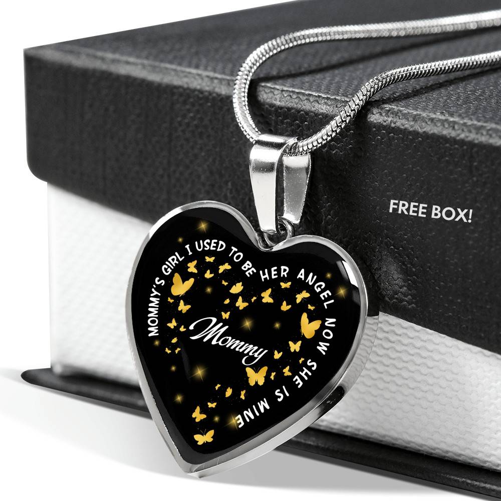 Mommy's Girl I Used To Be Her Angel Now She Is Mine Heart Pendant Necklace - Loss of Mom Necklace - Heart Luxury Necklace (Silver)