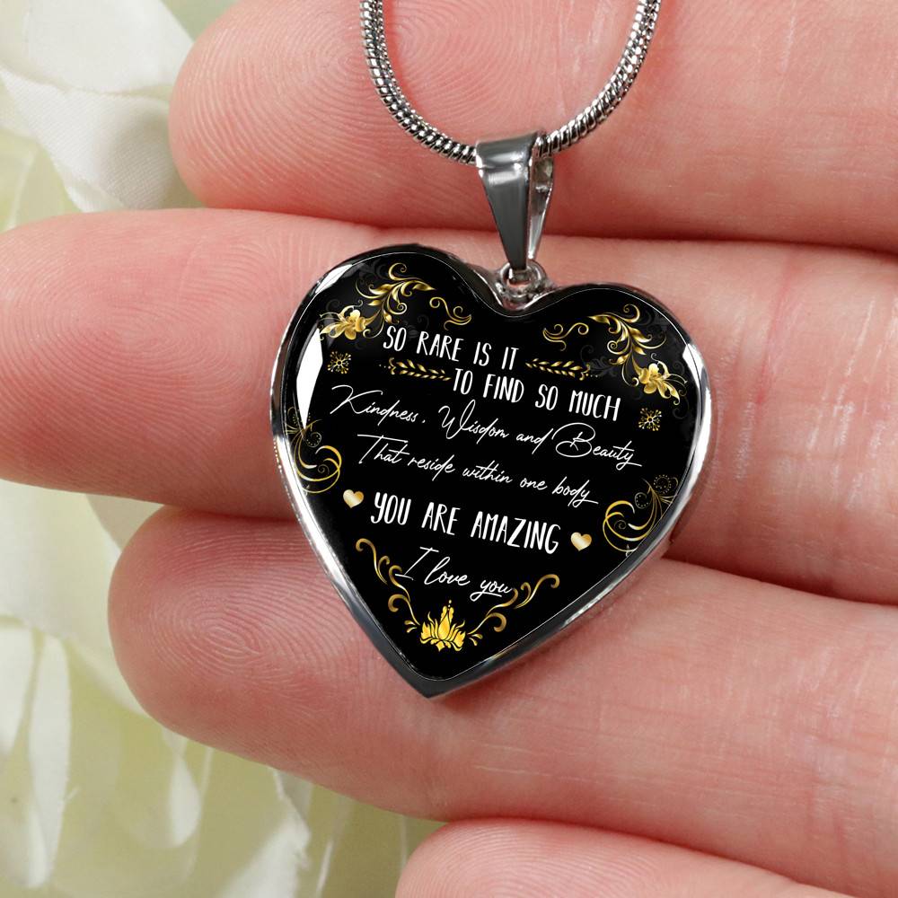 So Rare Is It To Find So Much Kindness Wisdom and Beauty Heart Pendant Necklace - Heart Luxury Necklace (Silver)