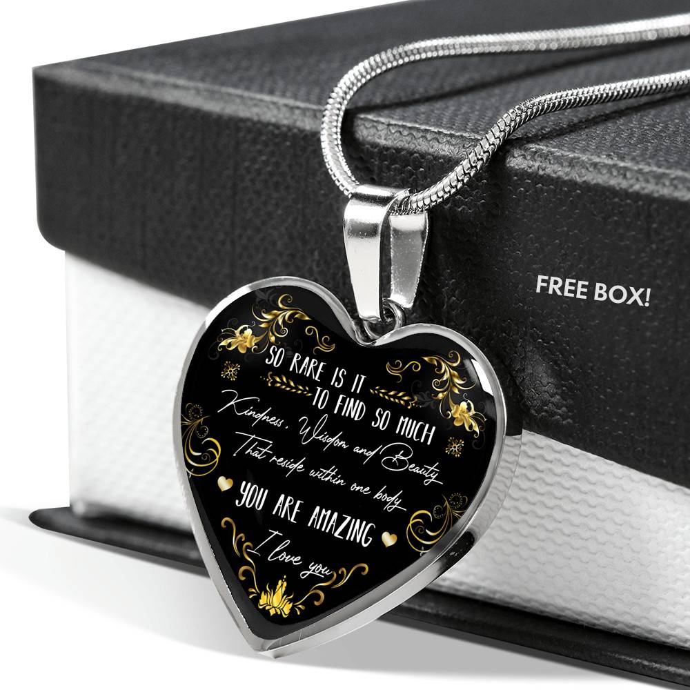So Rare Is It To Find So Much Kindness Wisdom and Beauty Heart Pendant Necklace - Heart Luxury Necklace (Silver)