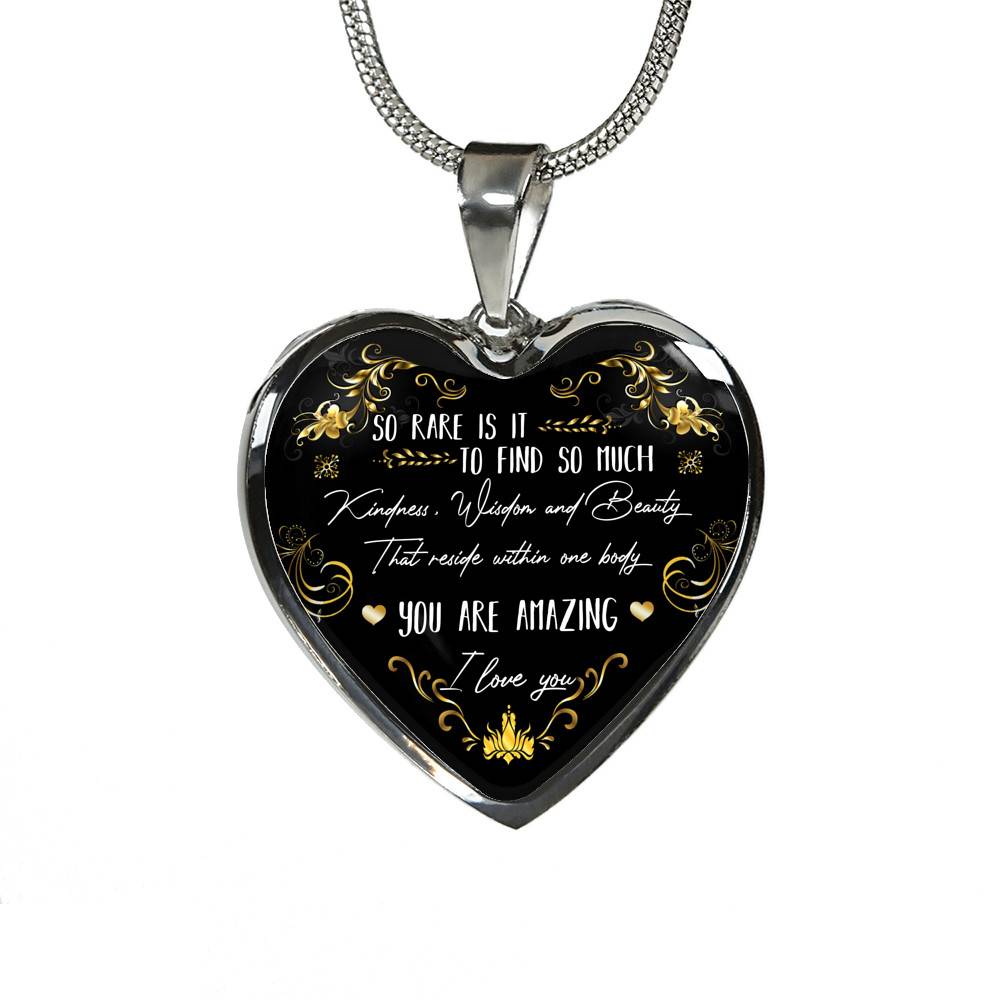 So Rare Is It To Find So Much Kindness Wisdom and Beauty Heart Pendant Necklace - Heart Luxury Necklace (Silver)