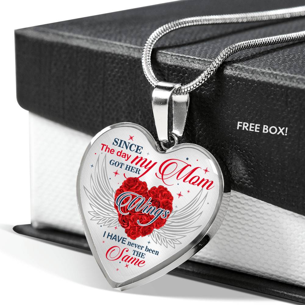Since The Day My Mom Got Her Wings I Have Never Been the Same Memory Necklaces - Heart Pendant Necklace - Heart Luxury Necklace (Silver)
